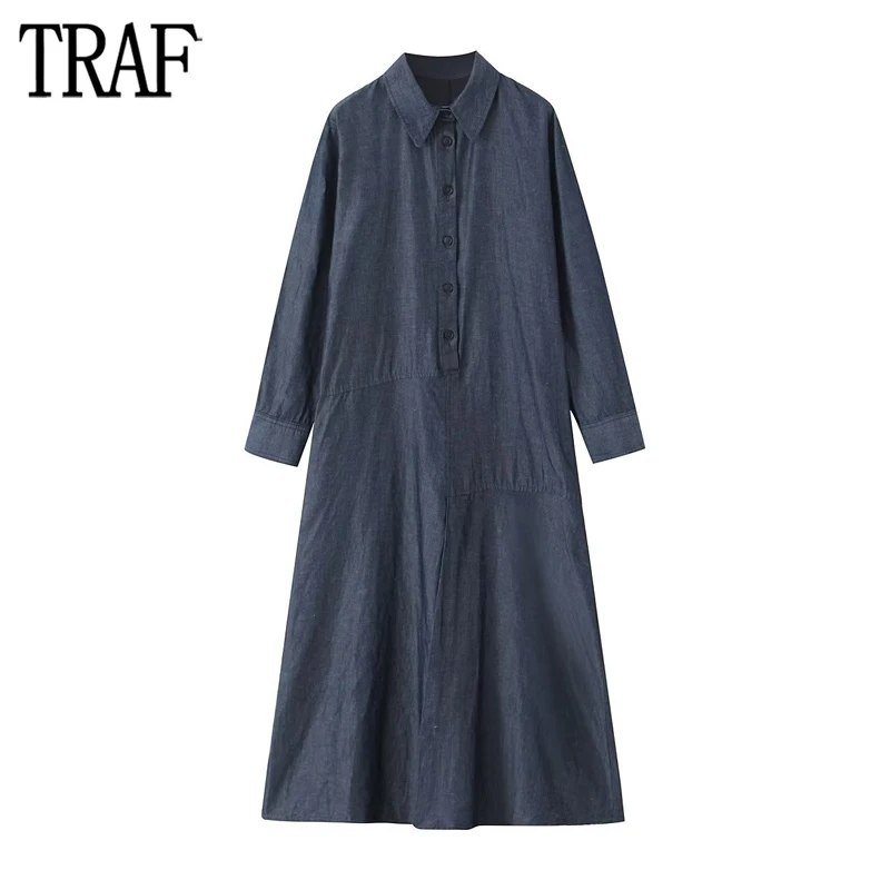 TRAF 2023 Blue Shirt Dress Woman Casual Long Dresses for Women Autumn Button Loose Women's Dress Long Sleeve Midi Female Dress
TRAF 2023 Blue Shirt Dress Woman Casual Long Dresses for Women Autumn Button Loose Women's Dress Long Sleeve Midi Female Dress