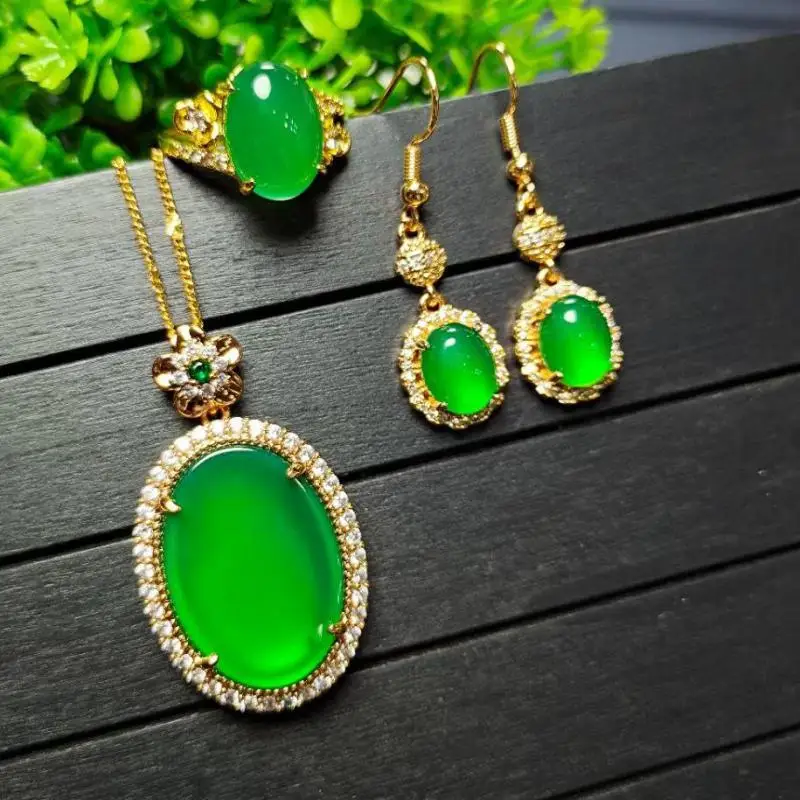 Genuine Natural Green Jade Earrings Ring And Pendant Necklace Jewelry Set Women Certified Jades Stone Chrysoprase Fine Jewelry
Genuine Natural Green Jade Earrings Ring And Pendant Necklace Jewelry Set Women Certified Jades Stone Chrysoprase Fine Jewelry