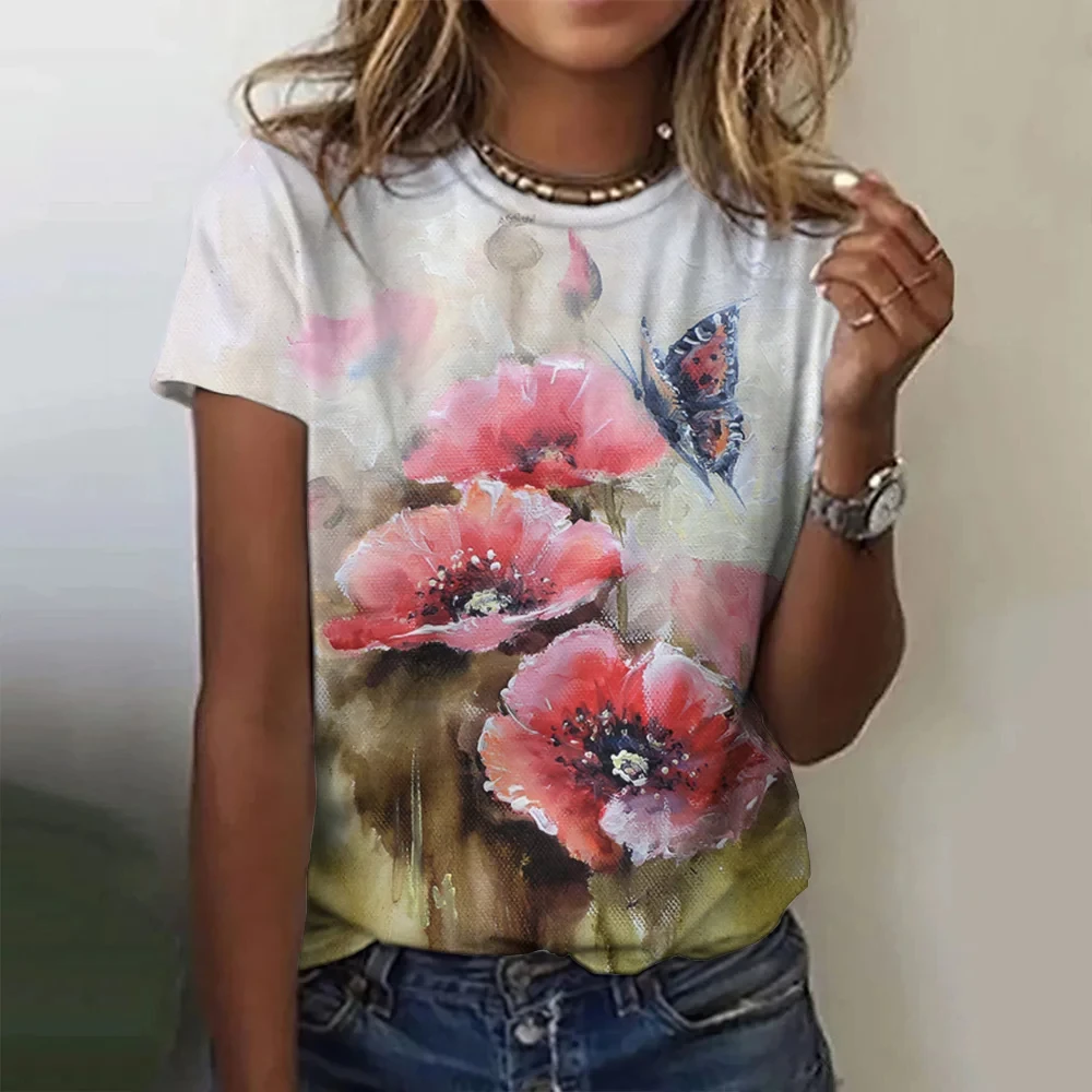 Beautiful Flower 3D Printing Pattern T-shirt Summer Women's Short Sleeve Round Neck Fashion Casual Top T-shirt Clothing
Beautiful Flower 3D Printing Pattern T-shirt Summer Women's Short Sleeve Round Neck Fashion Casual Top T-shirt Clothing