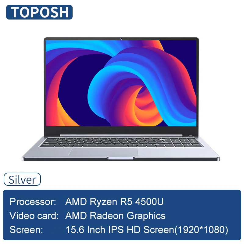 

TOPOSH AMD Ryzen 5 4500U Gaming Laptop 15.6 Inch 32G RAM 1TB SSD Backlit metal Notebook Computer 7nm 8 Cores E-sports PC Netbook