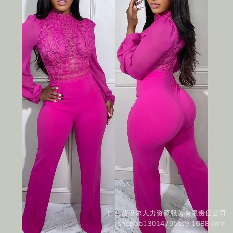 Contrast Lace Long Sleeve Jumpsuit Women Overall Pants High Waist Spring Summer Full Length Overall Jumpsuits
Contrast Lace Long Sleeve Jumpsuit Women Overall Pants High Waist Spring Summer Full Length Overall Jumpsuits