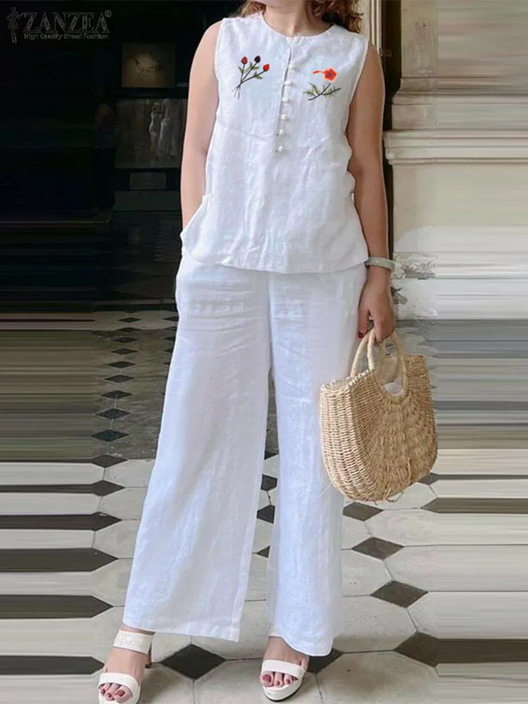 Summer Elegant Pants Sets ZANZEA Women OL Work Suit Sleeveless Tops Vest Wide Leg Trousers Tracksuits Casual 2PCS Matching Sets
Summer Elegant Pants Sets ZANZEA Women OL Work Suit Sleeveless Tops Vest Wide Leg Trousers Tracksuits Casual 2PCS Matching Sets