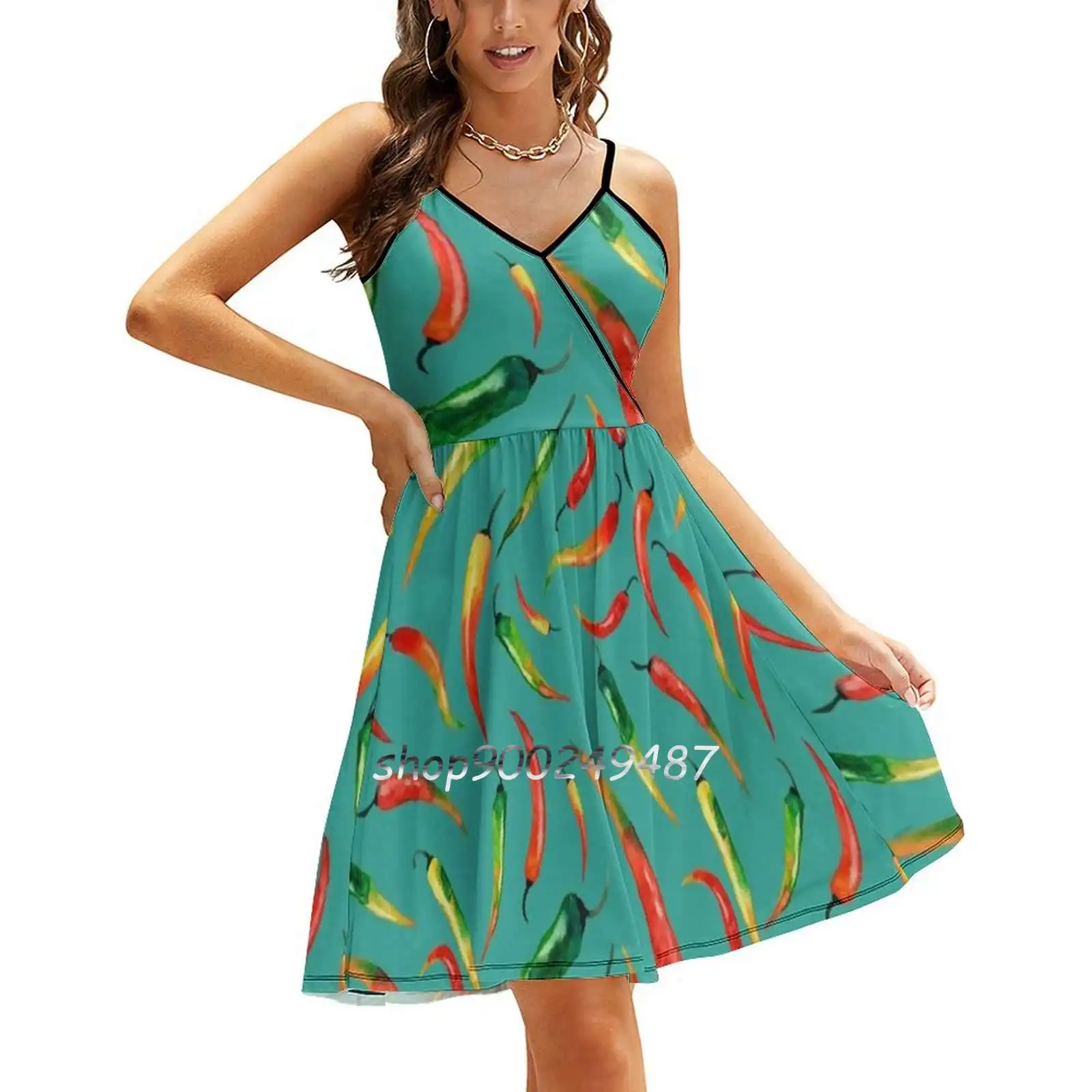- Chilli Pattern ( Turquoise ) - Sling Dress Summer Dress Sling Sexy A Line Dress Fashion Female Dress Chilli Pepper Spicy Food 
- Chilli Pattern ( Turquoise ) - Sling Dress Summer Dress Sling Sexy A Line Dress Fashion Female Dress Chilli Pepper Spicy Food