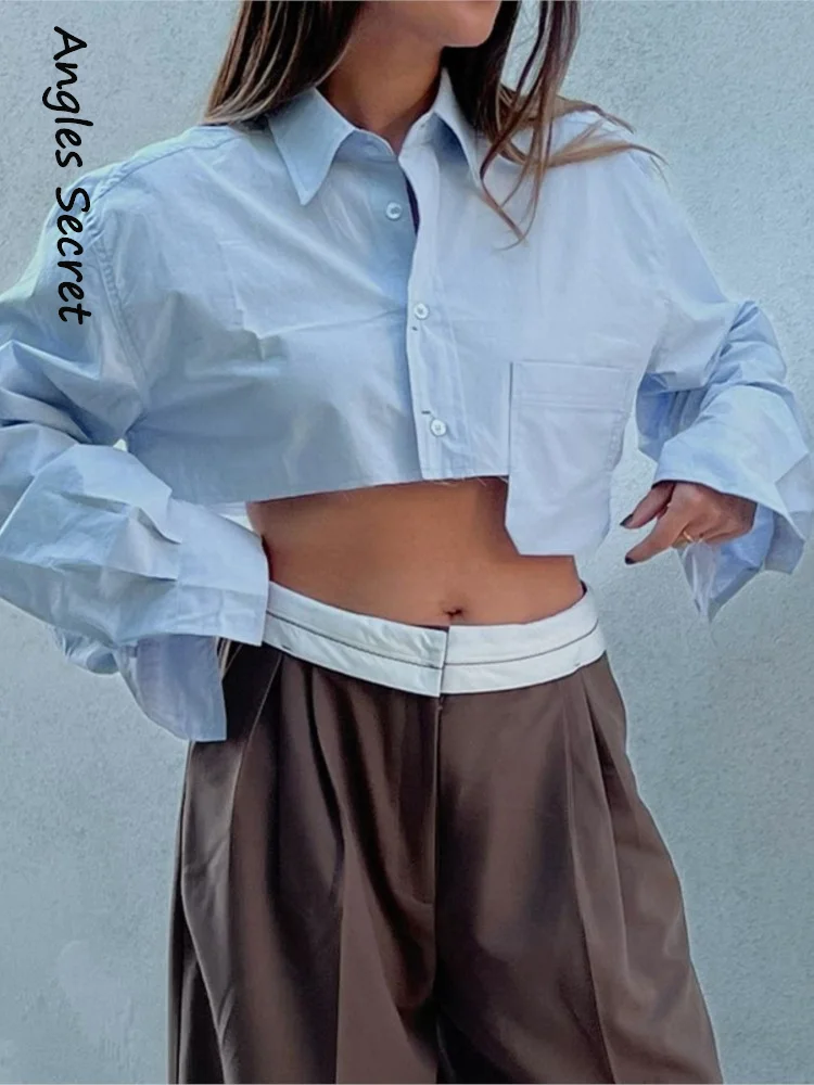 Angles Solid Long Sleeves Turndown Neck Buttons Pocket Sexy Oversized Crop Tshirt Summer Autumn Fashion Clothes Party Overalls 
Angles Solid Long Sleeves Turndown Neck Buttons Pocket Sexy Oversized Crop Tshirt Summer Autumn Fashion Clothes Party Overalls