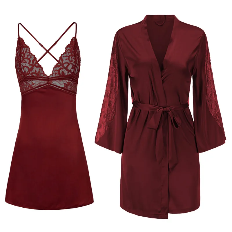 Burgundy Bride Wedding Robe Gown Sets 2PCS Summer Lace Sexy Nightgown Sleepshirts Women Kimono Bathrobe Lingerie Home Clothing
Burgundy Bride Wedding Robe Gown Sets 2PCS Summer Lace Sexy Nightgown Sleepshirts Women Kimono Bathrobe Lingerie Home Clothing