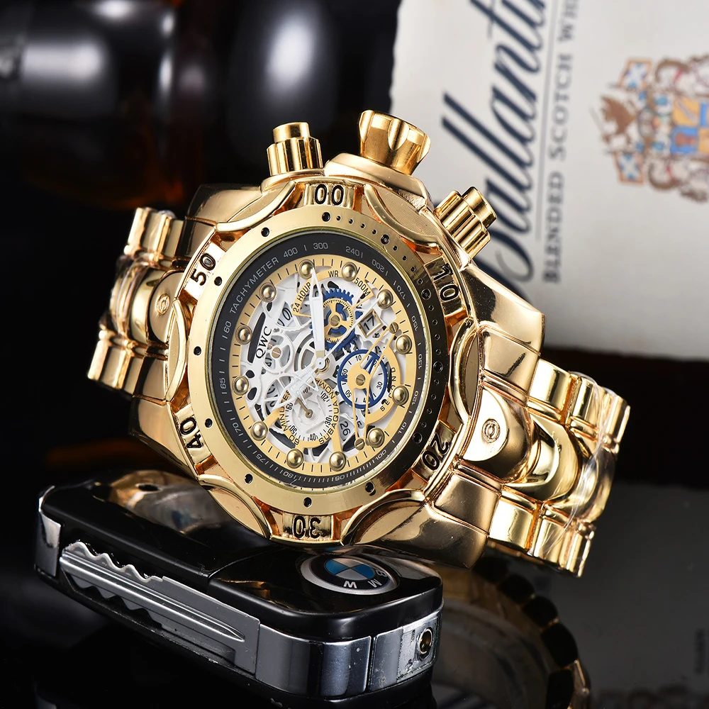 Men's Watch Sport Quartz Watch Fashion Stainless Steel Multi-function Waterproof Calendar System Gold Military Men Watch Invin
Men's Watch Sport Quartz Watch Fashion Stainless Steel Multi-function Waterproof Calendar System Gold Military Men Watch Invin