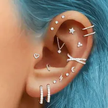 1PC Tragus Helix Piercing Earring For Women Zircon Moon Star Cartilage Piercing Hoop Earring Ear Clip Stainless Steel Jewelry