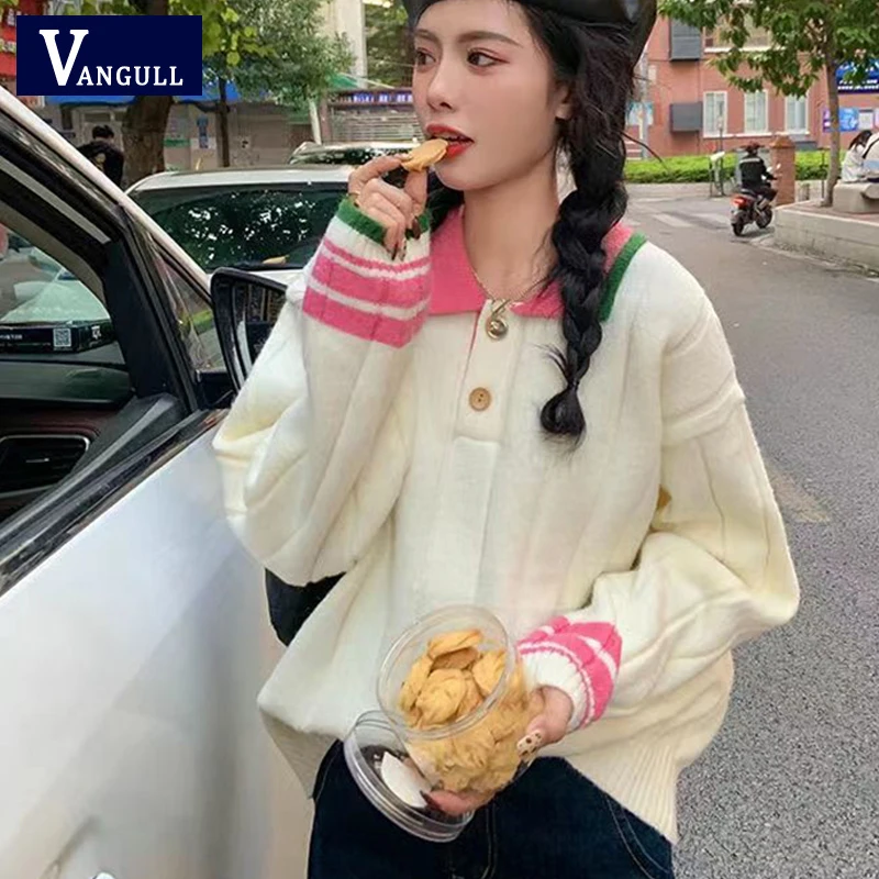 SLLSKY Sweet Style White Sweater Women Spring Polo Collar Patchwork Knitted Pullover Female Long Sleeve Button Soft Jumpers
SLLSKY Sweet Style White Sweater Women Spring Polo Collar Patchwork Knitted Pullover Female Long Sleeve Button Soft Jumpers