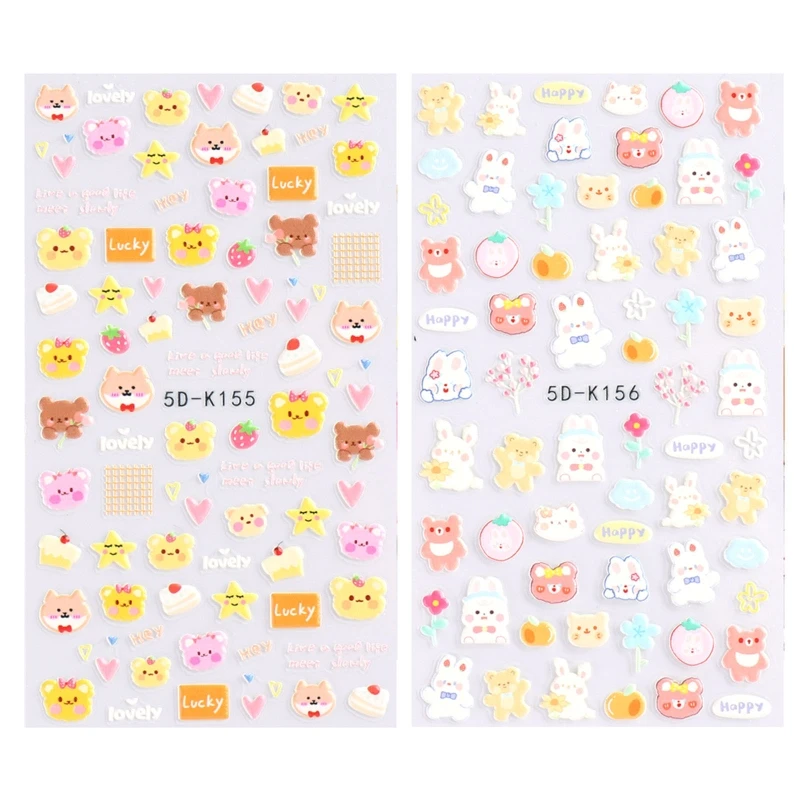 Q1QD 5d Stereoscopic Embossed Nail Stickers Cartoon Nail Art Stickers Cute Rabbit Bear Fruit Decals Self Adhesive 2 Sheets
Q1QD 5d Stereoscopic Embossed Nail Stickers Cartoon Nail Art Stickers Cute Rabbit Bear Fruit Decals Self Adhesive 2 Sheets