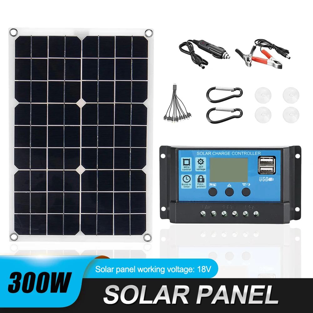 300W Solar Panel Kit Portable Charger 12V USB 100A Charging For Camping Portable Power Station Cell Phone Tablet Power Bank
300W Solar Panel Kit Portable Charger 12V USB 100A Charging For Camping Portable Power Station Cell Phone Tablet Power Bank