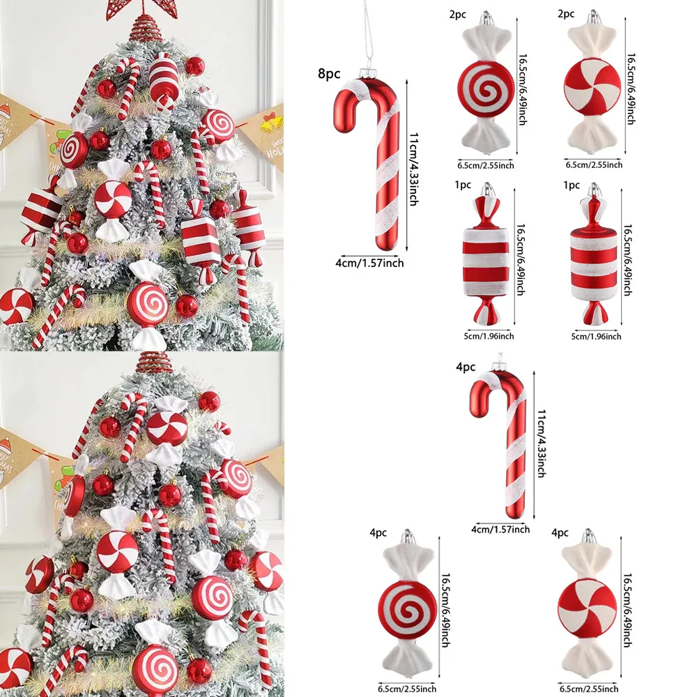

Christmas Tree Red White Candy Pendant Crutch Xmas Tree Decoration Happy New Year Photo Props 2024 Home Decoration Party Gifts