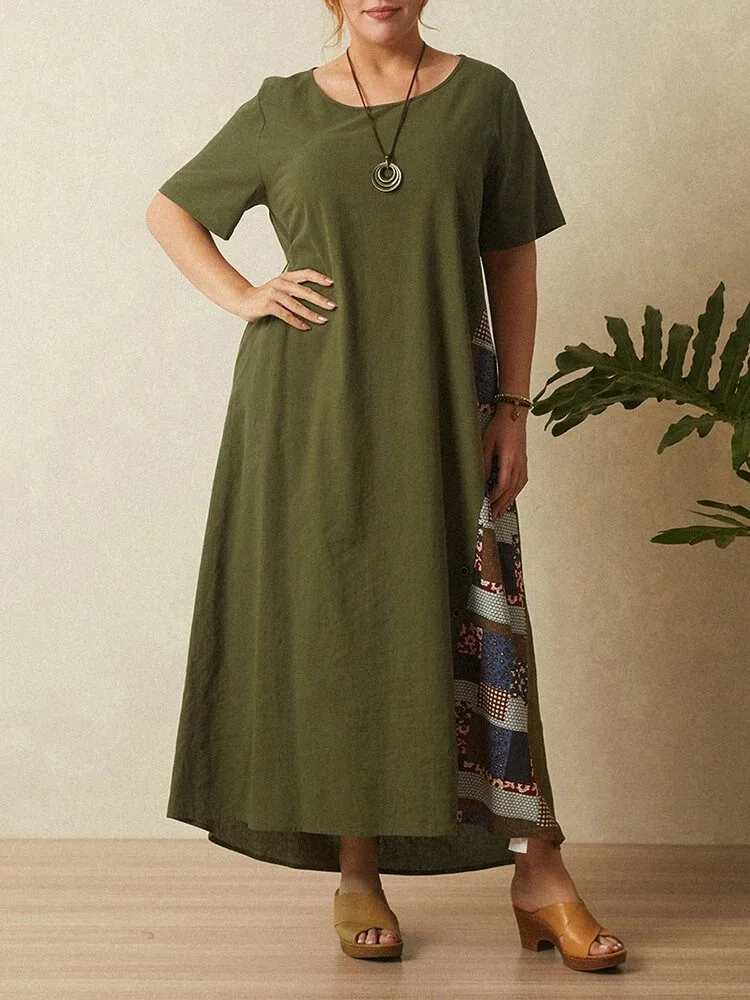 2022 Summer Cotton and Linen Dress Women O Neck Short Sleeve Patchwork Casual Dress Loose Oversized Plus Size Women Clothing
2022 Summer Cotton and Linen Dress Women O Neck Short Sleeve Patchwork Casual Dress Loose Oversized Plus Size Women Clothing