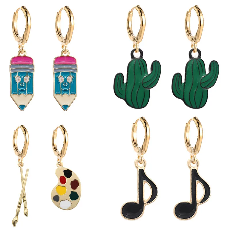 Teacher's Earrings at the Beginning of School Paintbrush Dye Disk Alarm Clock Globe Cactus Print Oil Drop Metal Student Earrings
Teacher's Earrings at the Beginning of School Paintbrush Dye Disk Alarm Clock Globe Cactus Print Oil Drop Metal Student Earrings