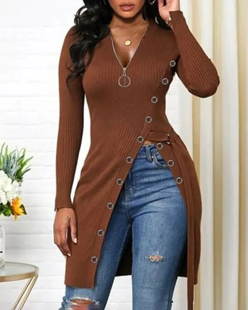 High Slit Knitting Sweater Top for Women Long Sleeve Zipper Design Autumn 2022 Fashion
High Slit Knitting Sweater Top for Women Long Sleeve Zipper Design Autumn 2022 Fashion