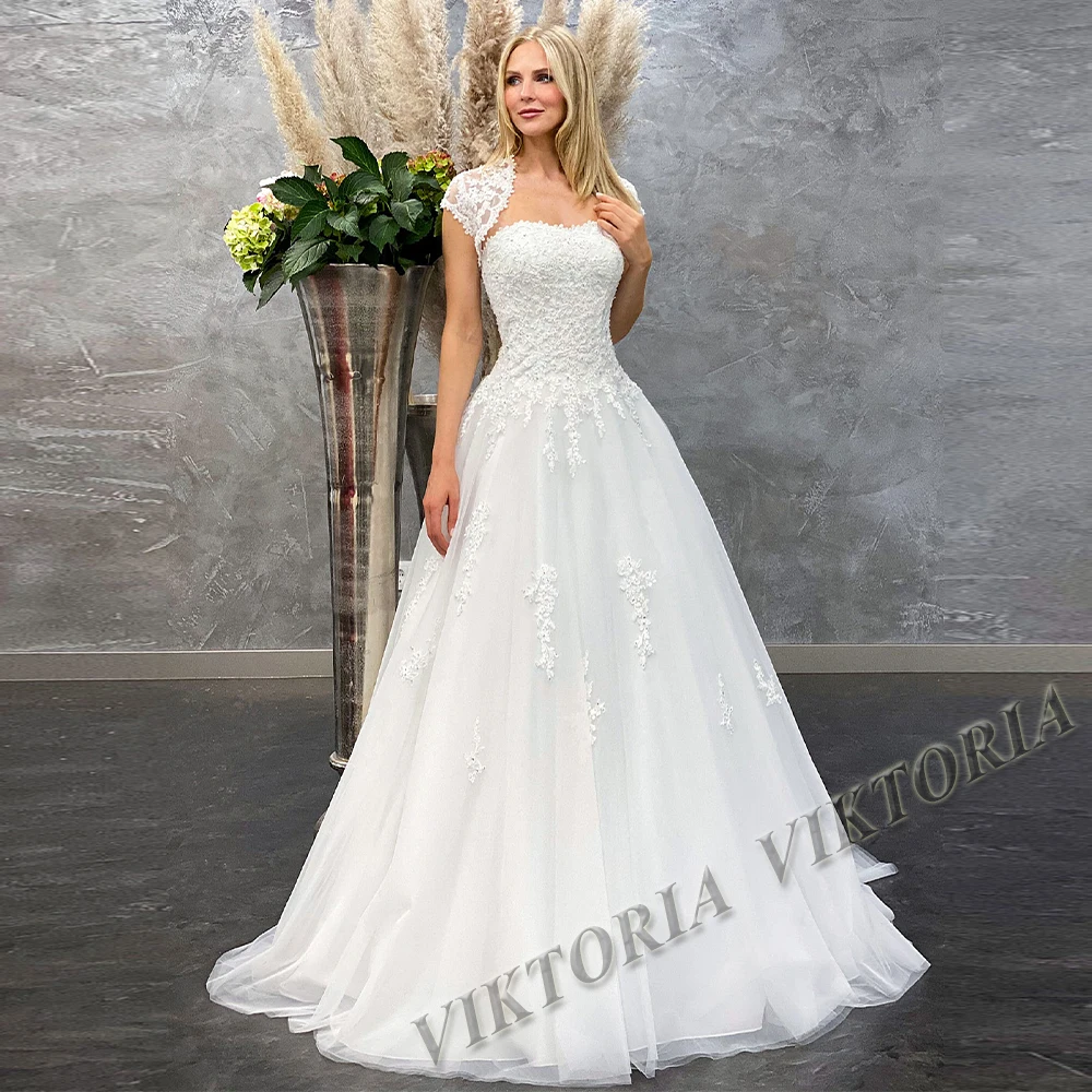

VIKTORIA Charming Wedding Dresses Crystals Lacing Up Tulle Cap Sleeves For Women A-LINE Appliques Vestidos De Novia Customised