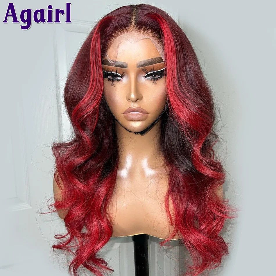 

5x5 Lace Closure Wig Human Hair Ombre Dark Red with Burgundy 99J 13X4 13X6 Body Wave Lace Front Wig Transparent Lace Frontal Wig