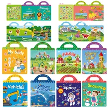 Kids Reusable Sticker Book Multiple Scenarios Cartoon DIY Puzzle Educational Cognition Learning Toys for Child Age 2-4 Gift