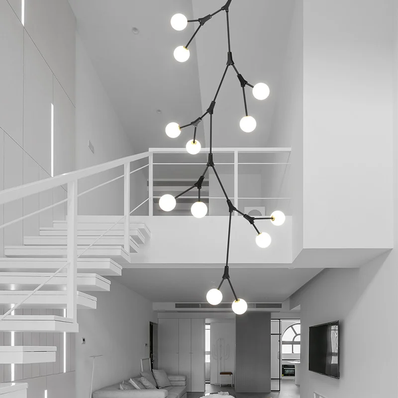 

Nordic Villa Stairs Glass Globe G9 Led Chandelier Modo Metal Branch Pendant Chandelier Lighting Indoor Lighting Led Lamparas