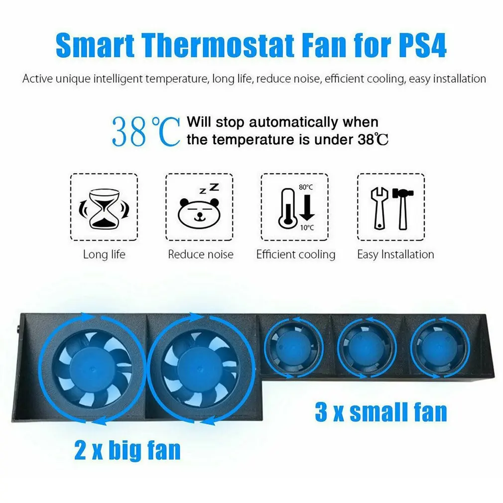 TP4-005 Smart Turbo Temperature Control USB Cooling Cooler 5-Fan For Playstation 4 For PS4 Turbo Speed Radiation Fan
TP4-005 Smart Turbo Temperature Control USB Cooling Cooler 5-Fan For Playstation 4 For PS4 Turbo Speed Radiation Fan