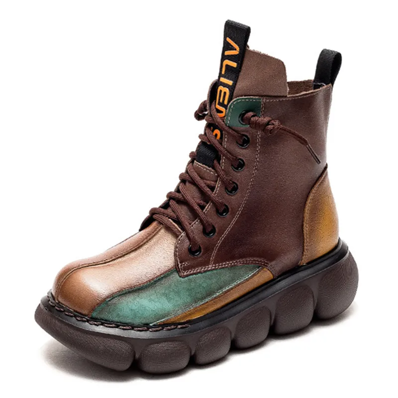 Женские ботильоны из натуральной кожи, с круглым носком, на толстой подошве 
Женские ботильоны из натуральной кожи, с круглым носком, на толстой подошве