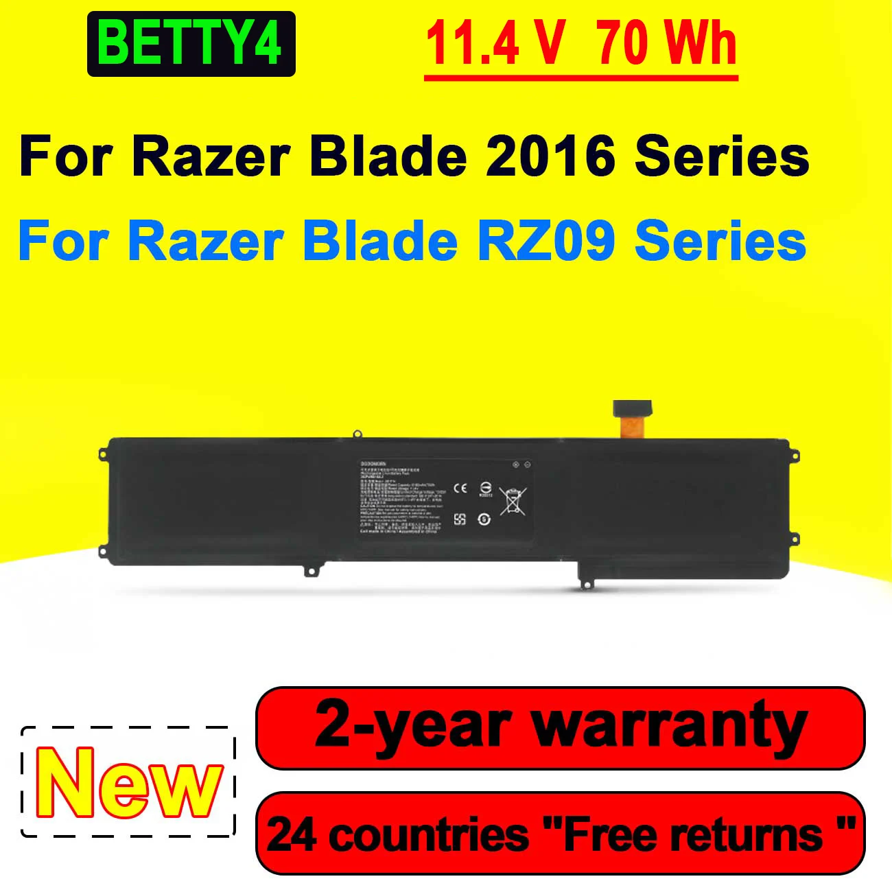 Новый аккумулятор BETTY4 3ICP4/56/102-2 для ноутбука Razer Blade 2016 14 дюймов/v2/GTX 1060 /RZ09-01952E72 14,0 дюйма/R3U1 Series высокое качество
Новый аккумулятор BETTY4 3ICP4/56/102-2 для ноутбука Razer Blade 2016 14 дюймов/v2/GTX 1060 /RZ09-01952E72 14,0 дюйма/R3U1 Series высокое качество
