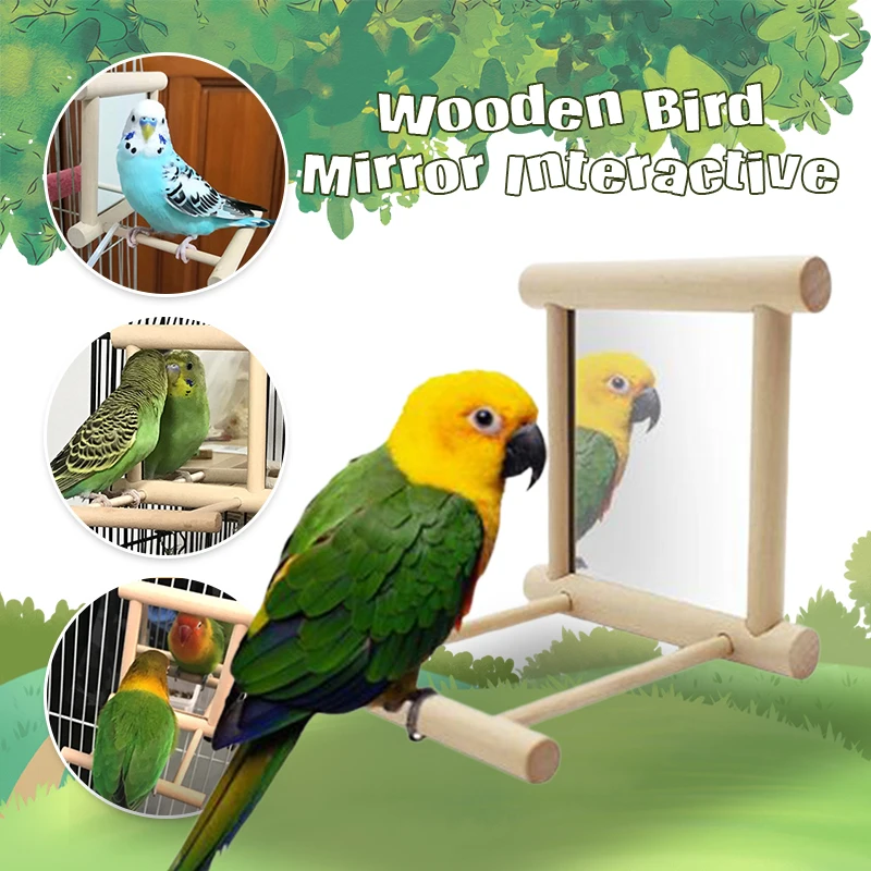 

Wooden Bird Mirror Interactive Play Toy With Perch For Small Parrot Budgies Parakeet Cockatiel Lovebird Birds Cage Accessories