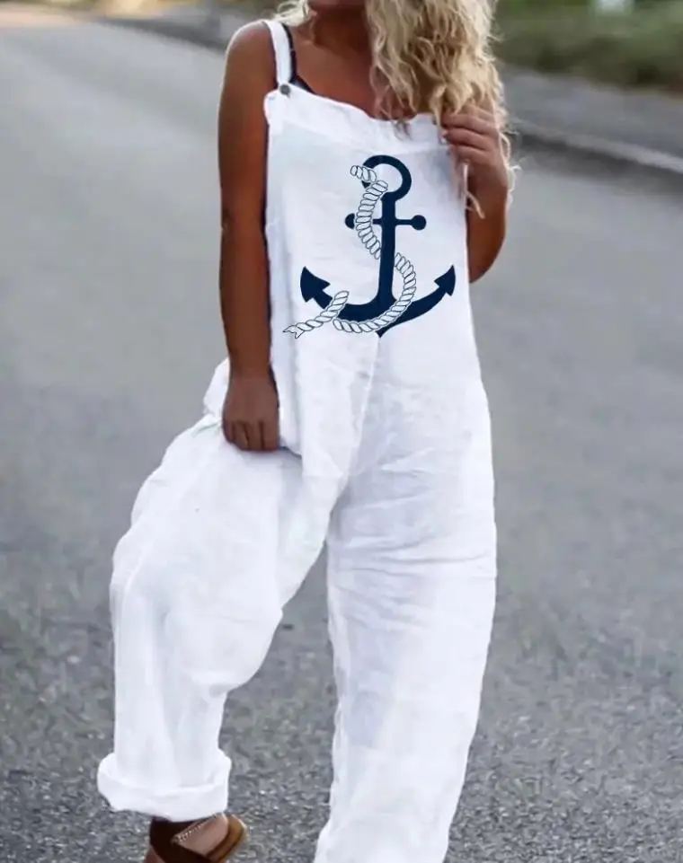 Anchor Print Casual Suspender Jumpsuit for Woman Streetwear Summer New 2023 Square Neck Sleeveless Button Design Long Jumpsuit 
Anchor Print Casual Suspender Jumpsuit for Woman Streetwear Summer New 2023 Square Neck Sleeveless Button Design Long Jumpsuit