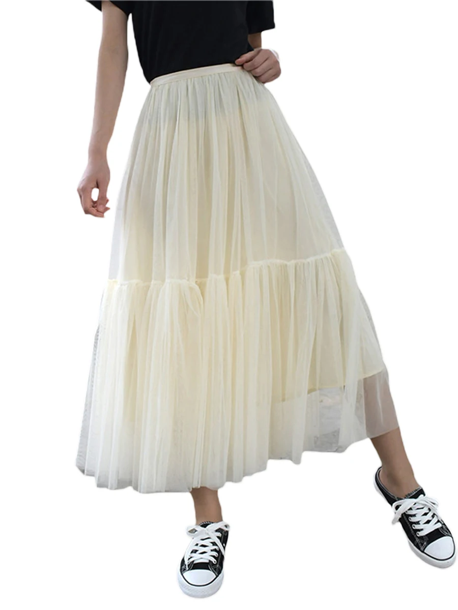 

Женская сетчатая плиссированная юбка миди с высокой талией, многослойная кружевная балетная юбка-пачка из фатина, трапециевидная длинная юбка для выпускного вечера