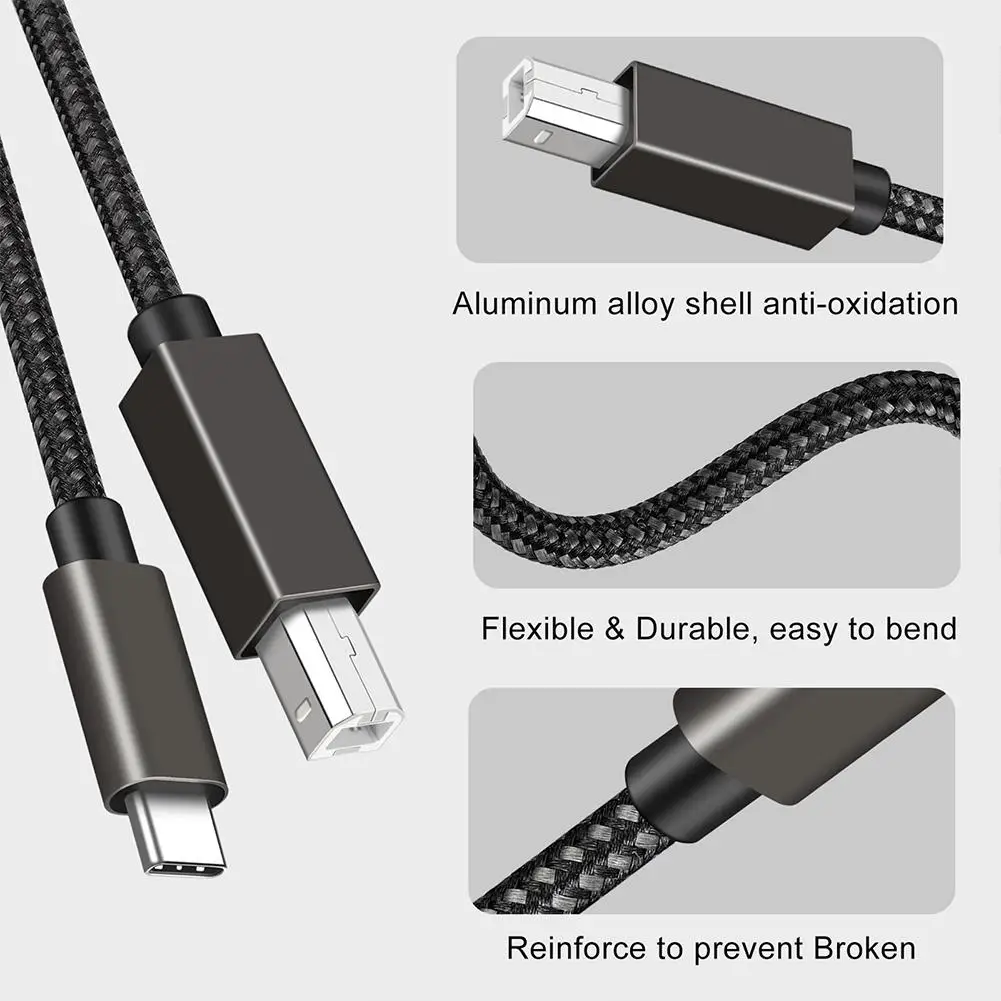 USB C к B 2.0 принтерный кабель с оплеткой для сканера Epson HP Canon Brother для MacBook Pro Samsung MIDI контроллер.