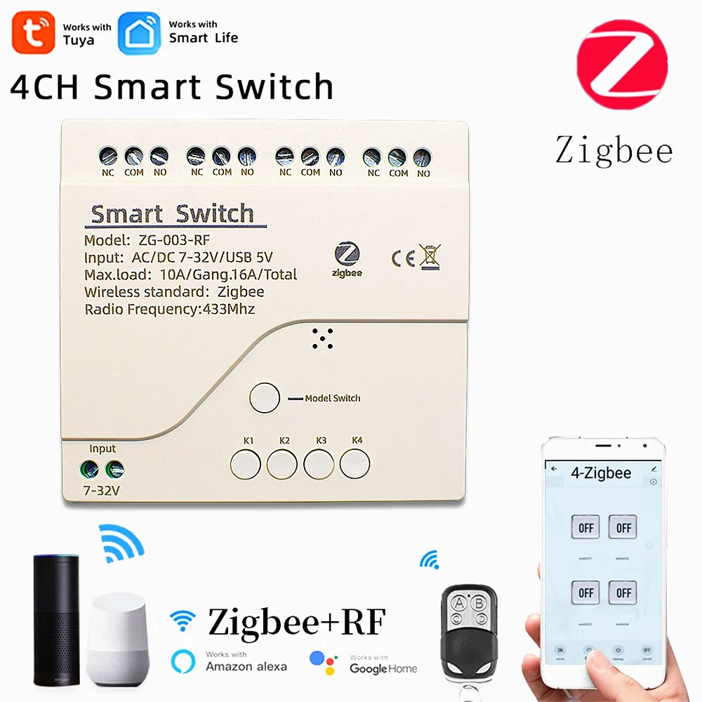Diy Zigbee Tuya Relay Module 4CH Board Home Automation DC 7-32V RF433Mhz Remote Control Light Switch Work With Alexa Google Home
Diy Zigbee Tuya Relay Module 4CH Board Home Automation DC 7-32V RF433Mhz Remote Control Light Switch Work With Alexa Google Home