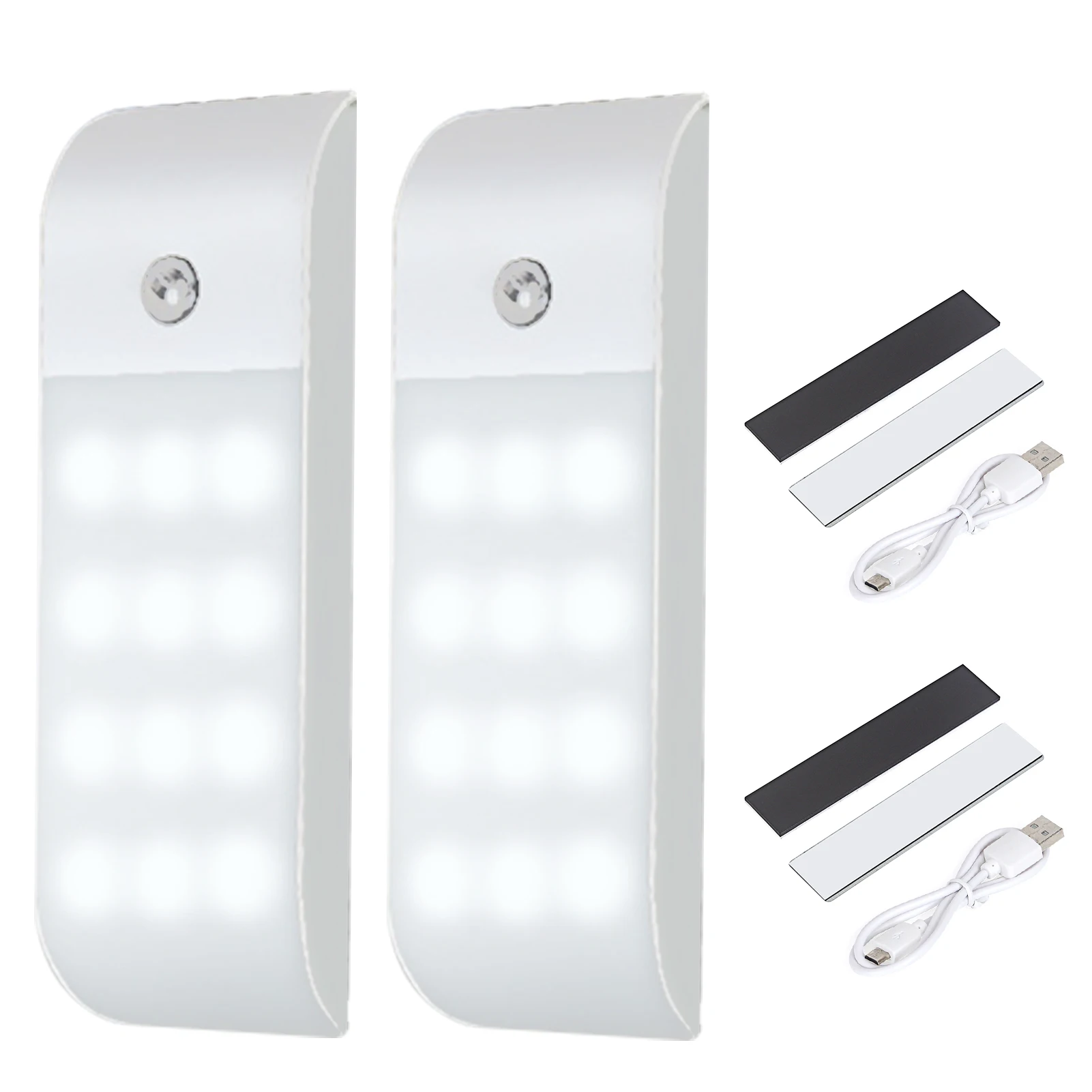 

2pack Motion Sensor Cabinet Cupboard Stick-on With Magnetic Strip Kitchen Hallway 12 LED USB Rechargeable 3 Modes Night Light