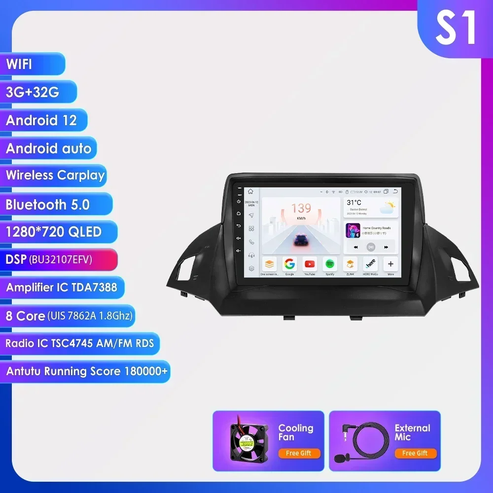 Hizpo Автомобильный радиоприемник 2 Din Мультимедийный плеер для Ford Kuga 2 Escape 2013-2017 9 дюймов Android Auto Стерео GPS-навигация DSP RDS AI Voice 
Hizpo Автомобильный радиоприемник 2 Din Мультимедийный плеер для Ford Kuga 2 Escape 2013-2017 9 дюймов Android Auto Стерео GPS-навигация DSP RDS AI Voice