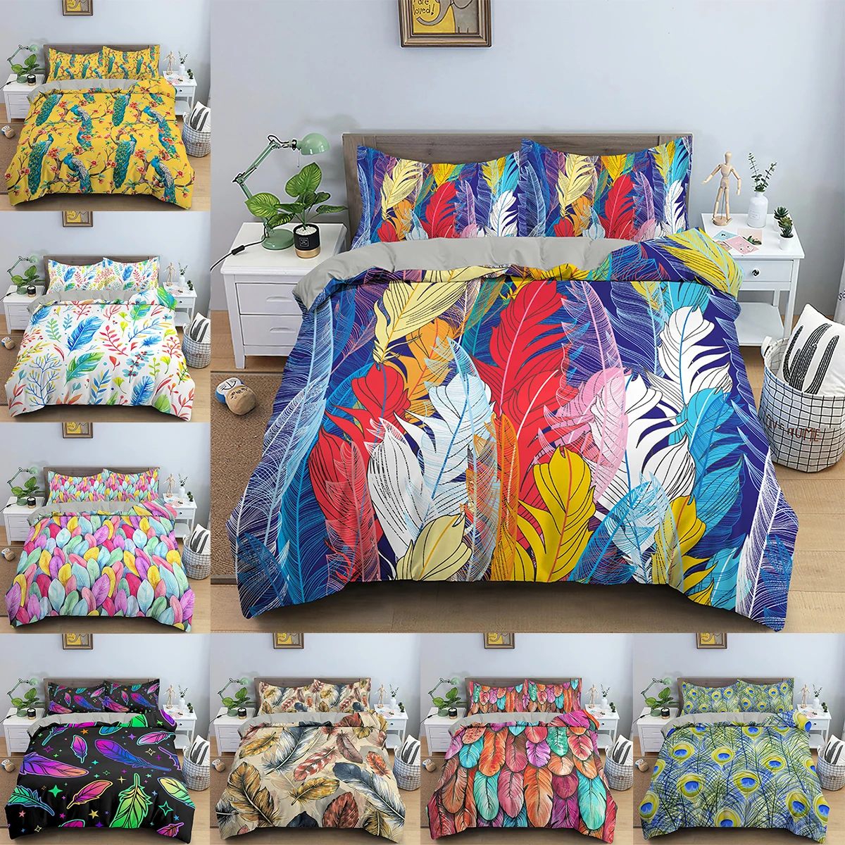 Colorful Feather Printed Duvet Cover Luxury Bedding Set Queen/King Size Quilt Cover Bedclothes Microfiber Comforter Cover
Colorful Feather Printed Duvet Cover Luxury Bedding Set Queen/King Size Quilt Cover Bedclothes Microfiber Comforter Cover