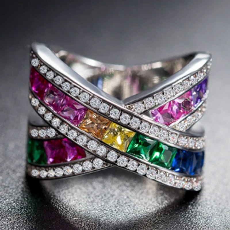 Luxury Cross X Shape Women Engagement Ring Colorful Paved CZ Stone Elegant Simple Female Jewelry Ring Hot Sale
Luxury Cross X Shape Women Engagement Ring Colorful Paved CZ Stone Elegant Simple Female Jewelry Ring Hot Sale