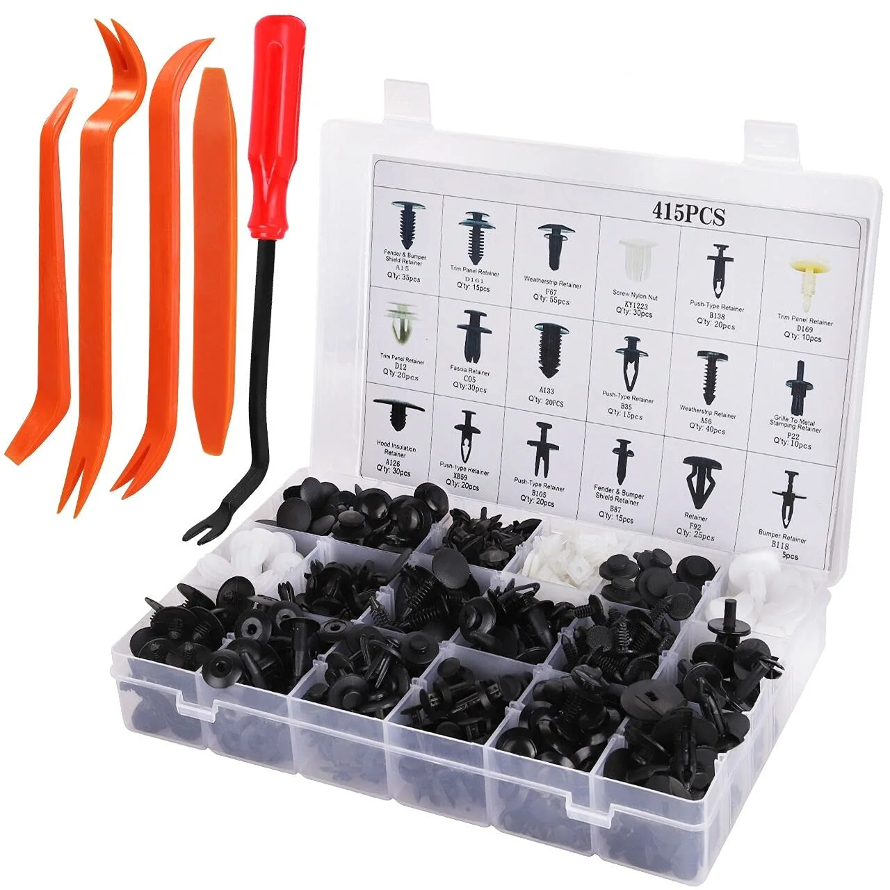 

Car Retainer Clips, 415pcs Plastic Fasteners Kit with Fastener Remover, 18 Most Popular Sizes Auto Push Pin Rivets Set for GM