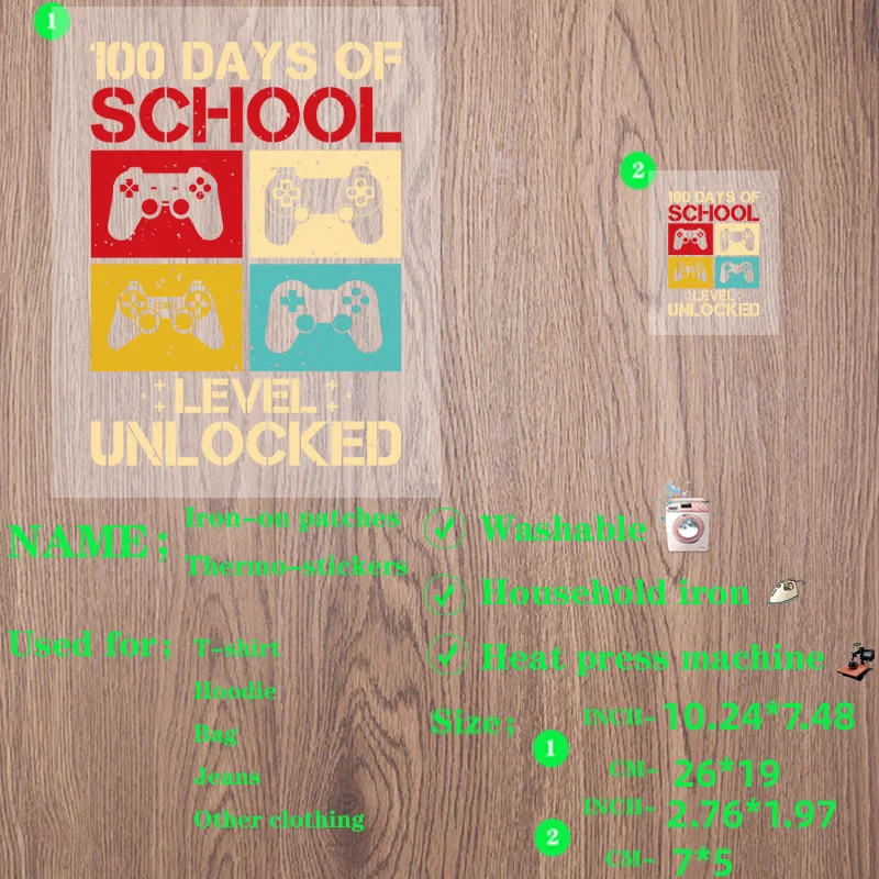 Европейский Забавный разблокированный игровой контроллер «100 дней школьного уровня»; Стандартный патч для теплопередачи 
Европейский Забавный разблокированный игровой контроллер «100 дней школьного уровня»; Стандартный патч для теплопередачи