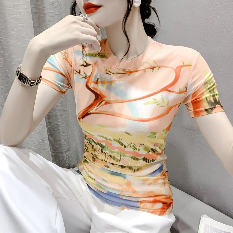 2023 Summer Fashion Womans T-shirts Elastic Printed O Neck Slim Fit Tee Female Graphic T Shirts Soft Breathable Women Tops 
2023 Summer Fashion Womans T-shirts Elastic Printed O Neck Slim Fit Tee Female Graphic T Shirts Soft Breathable Women Tops