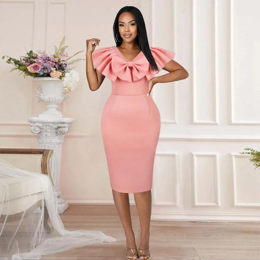 New Women's Dress Temperament Bow V-neck Lotus Leaf Sleeves High Waist Bag Hip Knee-Length Elegant OL Commute Banquet Dress 2022
New Women's Dress Temperament Bow V-neck Lotus Leaf Sleeves High Waist Bag Hip Knee-Length Elegant OL Commute Banquet Dress 2022