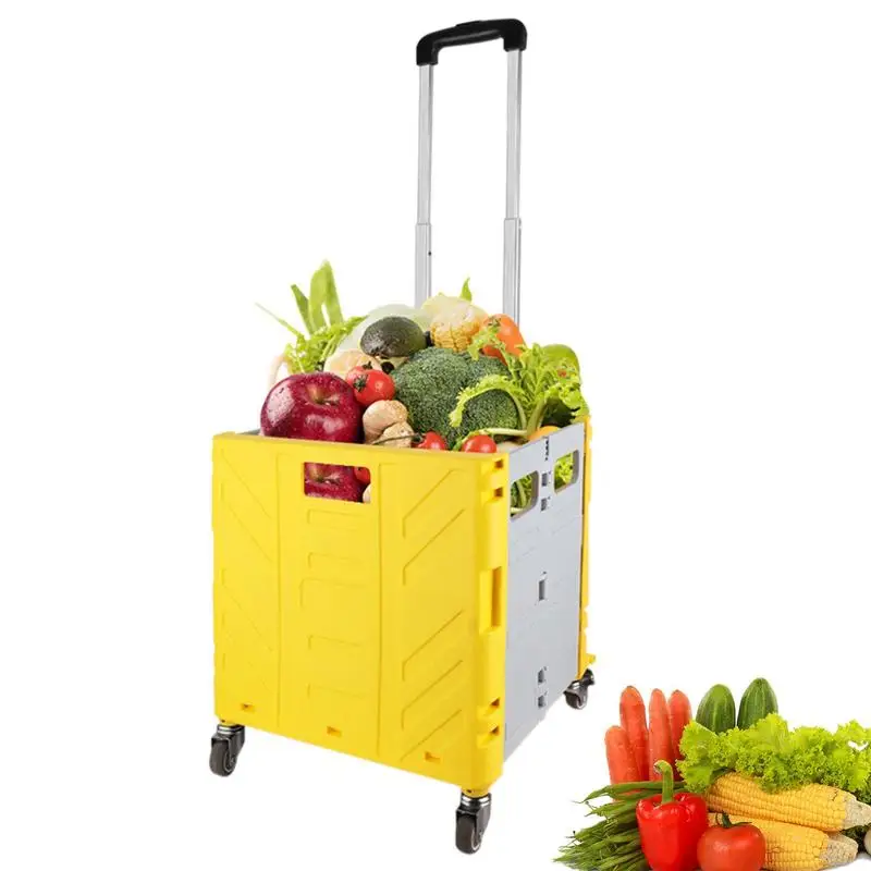 

Collapsible Rolling Cart Foldable Rolling Pull Crate Multifunctional Handcart With Telescopic Handle For Travel Moving Grocery