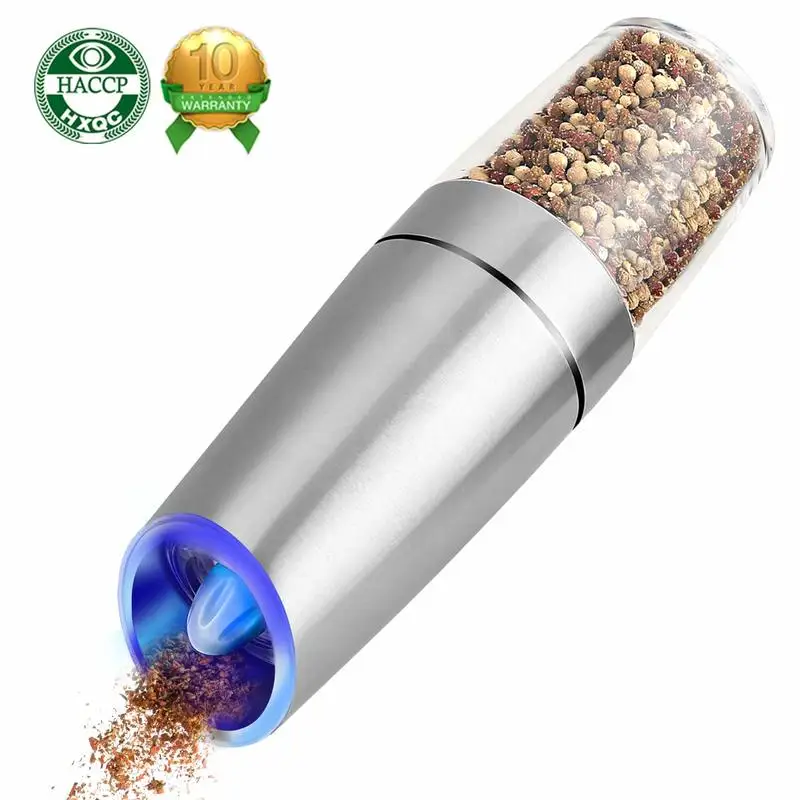 Electric Gravity Pepper Grinder Automatic Salt Pepper Mill Grinder Battery Powered with Blue LED Light Adjustable Coarseness
Electric Gravity Pepper Grinder Automatic Salt Pepper Mill Grinder Battery Powered with Blue LED Light Adjustable Coarseness
