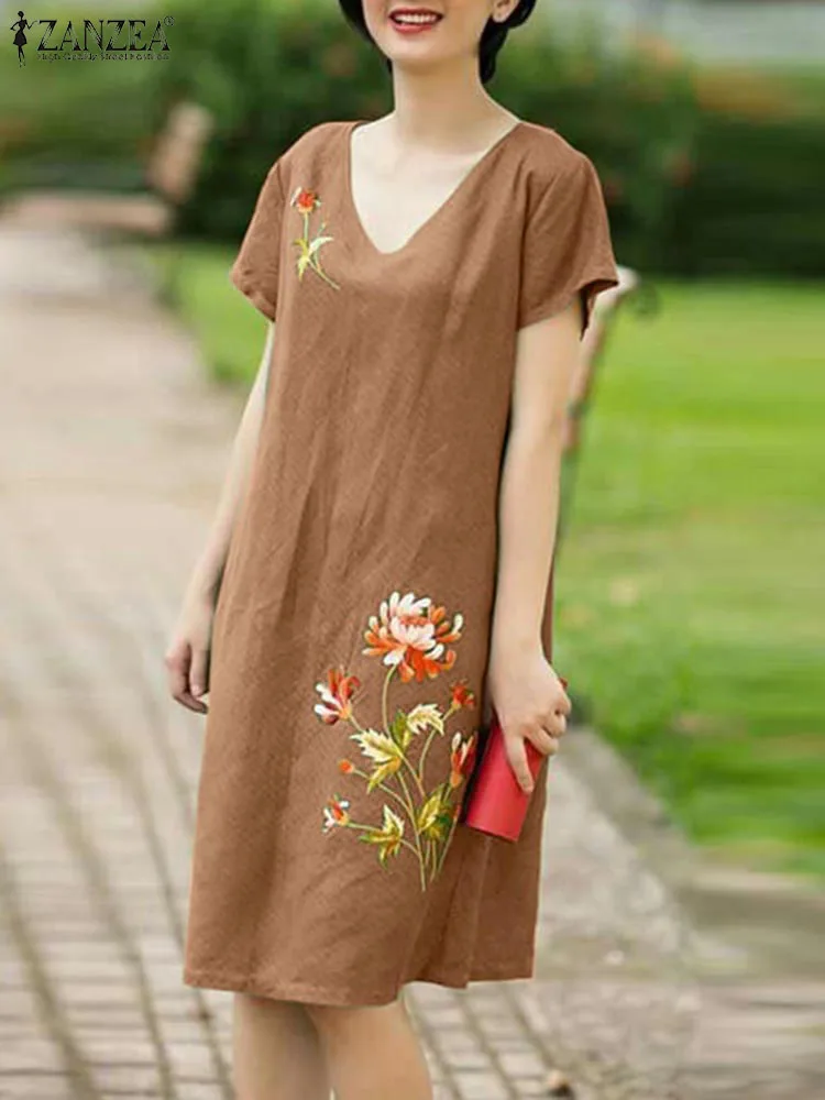 ZANZEA Holiday Loose Dress Women V-neck Vestidos Vintage Embroidery Flowers Robes Summer Casual Short Sleeve Knee-length Dress
ZANZEA Holiday Loose Dress Women V-neck Vestidos Vintage Embroidery Flowers Robes Summer Casual Short Sleeve Knee-length Dress