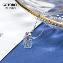 Natural Gemstone Womens Perfume Bottle Square Crystal Pendant Necklace Simple Fashion 925 Sterling Silver Clavicle Chain