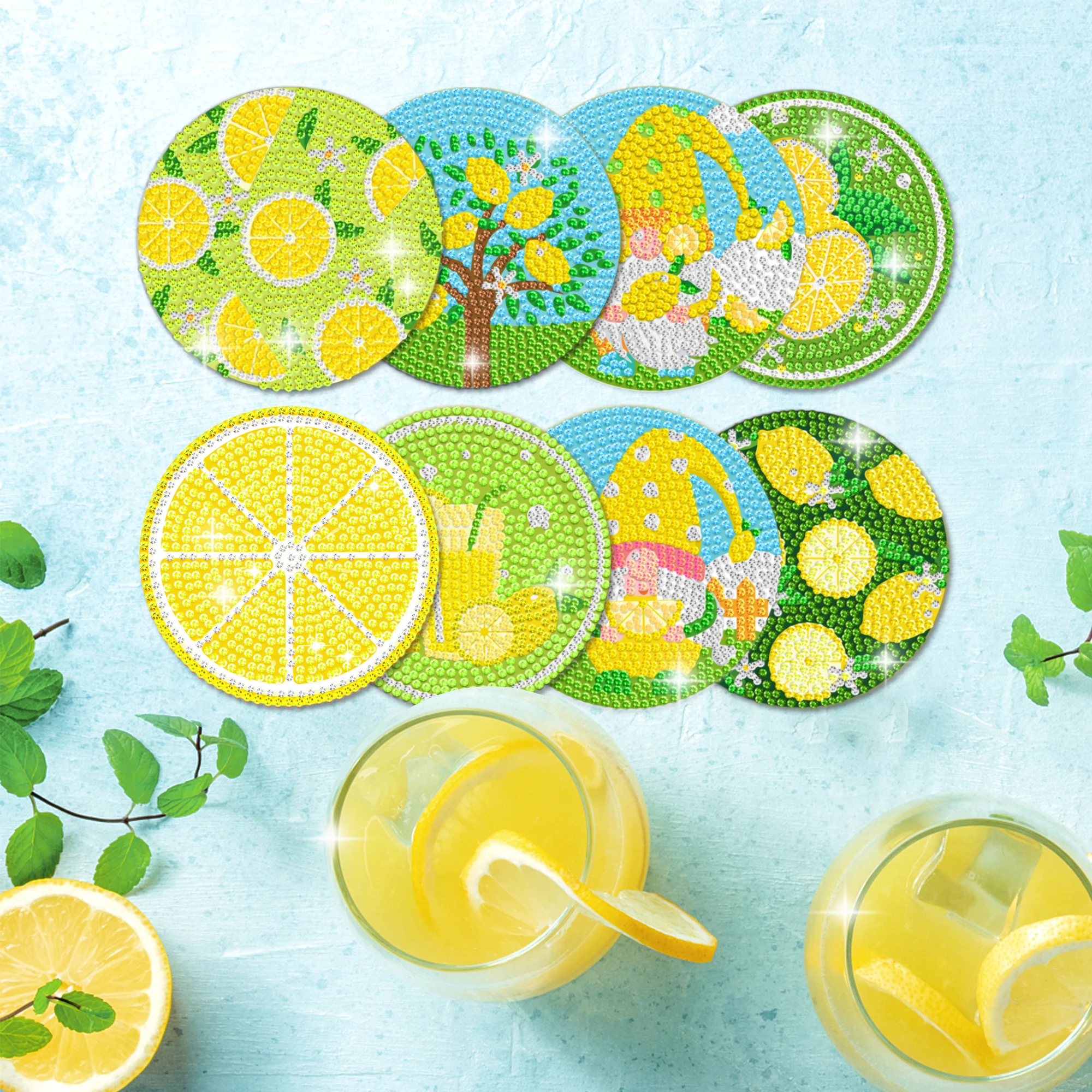 

8X Fruits Lemon Diamond Painting Coaster Kits With Holder DIY Handmade Insulation Drink Cup Mat Drill Point Coasters Party Decor