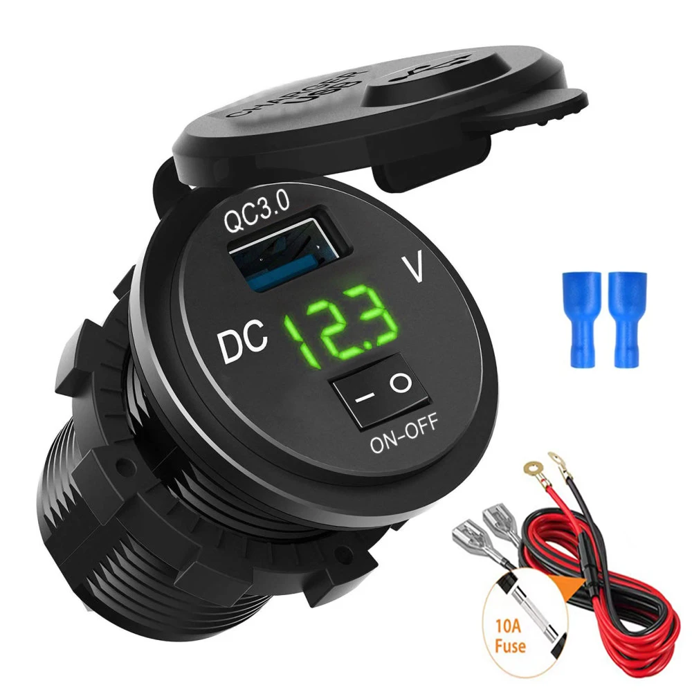 QC 3.0 Car USB Charger Socket Power Outlet LED Voltmeter with On/Off Switch Auto Charge Socket For Motorcycle Marine Boat RV ATV
QC 3.0 Car USB Charger Socket Power Outlet LED Voltmeter with On/Off Switch Auto Charge Socket For Motorcycle Marine Boat RV ATV