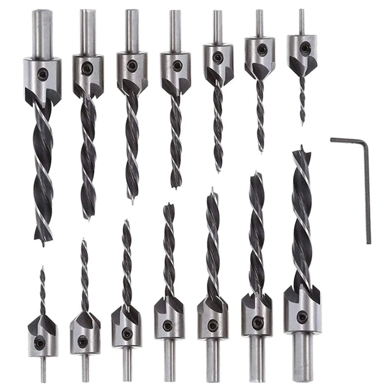 14 Pack Counter Sink Drill Bits Set with 1 Hex Key Wrench, Three Pointed Drills Chamfer Tool for Wood, Plastic, Metal
14 Pack Counter Sink Drill Bits Set with 1 Hex Key Wrench, Three Pointed Drills Chamfer Tool for Wood, Plastic, Metal