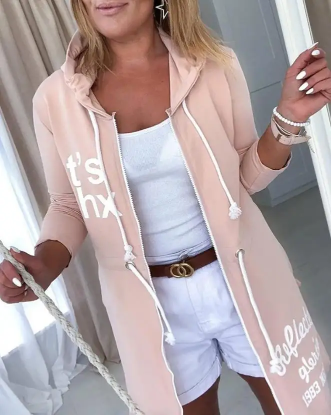 Trench Coat for Women 2022 Autumn Fashion Letter Print Eyelet Long Sleeve Hooded Casual Daily Long Sweatshirt Coat
Trench Coat for Women 2022 Autumn Fashion Letter Print Eyelet Long Sleeve Hooded Casual Daily Long Sweatshirt Coat