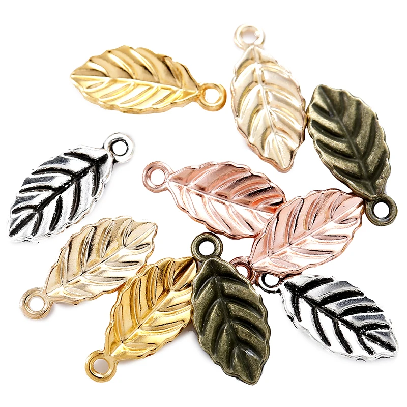 

50pcs New Product 5 colors small leaves Charms Necklace Pendant Bracelet Jewelry Making Handmade Crafts diy Supplies 15*7mm