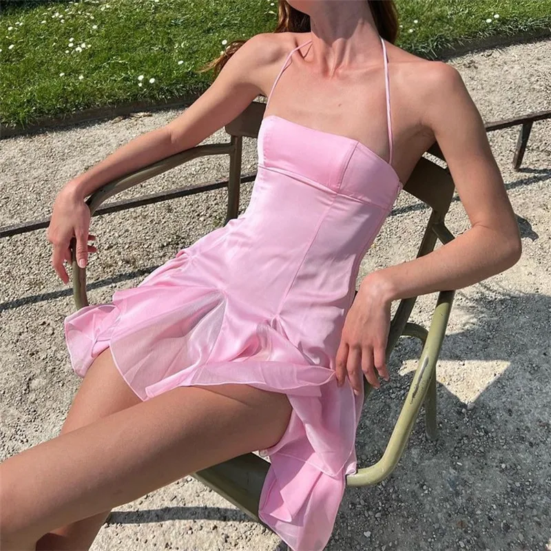 Solid color fashion elegant and sexy one-word neck halter halter short mini A-line dress women's summer new style
Solid color fashion elegant and sexy one-word neck halter halter short mini A-line dress women's summer new style