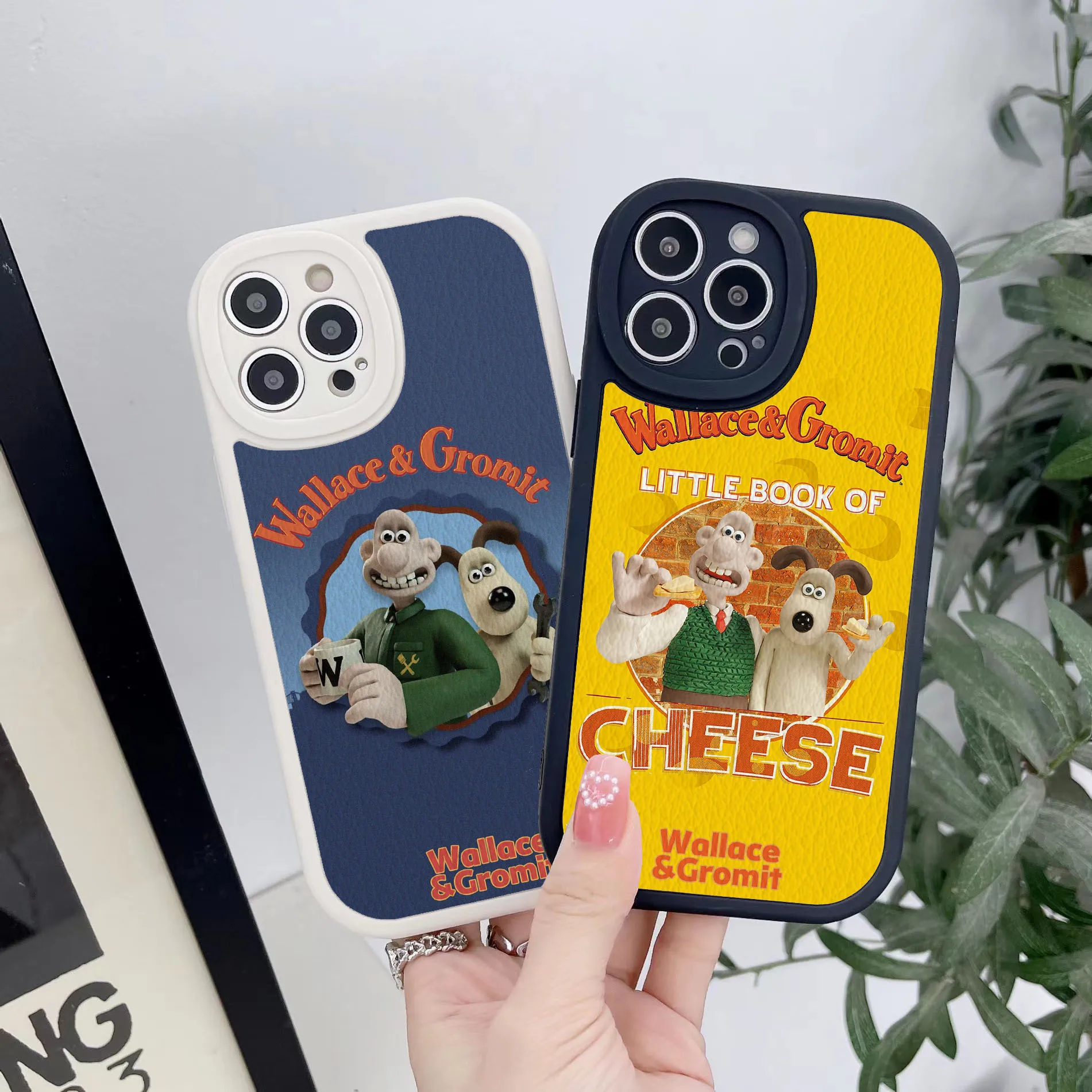 

Lens Protection Leather Phone Case Cartoon Clay Animation Wallace & Gromit For iPhone11 12Pro 13 14 XSMax XR SE2022 8Plus Cover