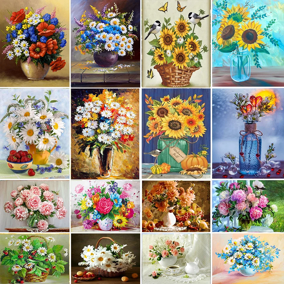 

5D DIY Diamond Painting Flowers Vase Sunflower Full Drill Embroidery MosaicPicture of Rhinestones Rose Cross Stitch Home Decor